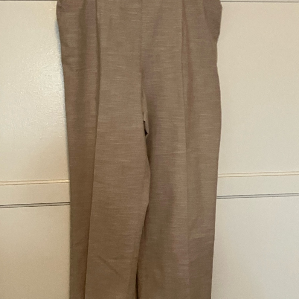 Tan Wide Leg Pants with Textured Linen Blend